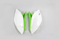 UFO galinės šoninės plastmasės KAWASAKI KXF 450 '09-'11 OEM baltas/žalias