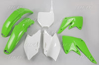 UFO plastikų komplektas KAWASAKI KXF 250 '04-'05 OEM žalias/baltas