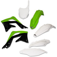 UFO plastikų komplektas KAWASAKI KXF 450 '13-'15 OEM žalias/baltas/juodas