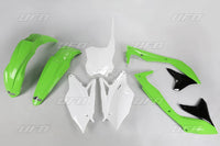UFO plastikų komplektas KAWASAKI KXF 450 '16-'17 OEM žalias/baltas/juodas